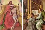 Хуго ван дер Гус, Алтарь Бонкила : Святая Троица с мёртвым Христом (слева), Сэр Эдвард Бонкил с музицирующими ангелами (380*382)